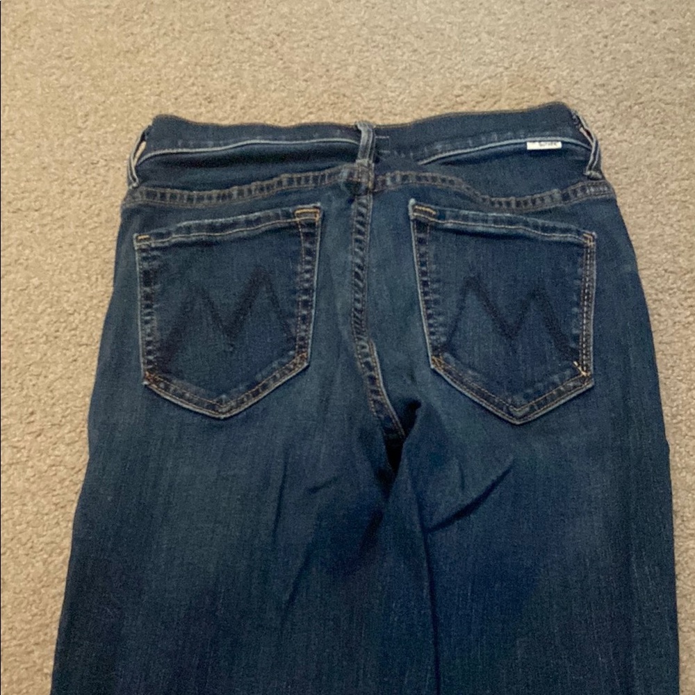 MOTHER Dark Blue Frayed Wide-Leg Jeans - Picture 6 of 6